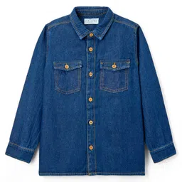 arias by lara dutta Arias Cotton Woven Full Sleeves Denim Shirt With Back Embroidery - Blue image 3