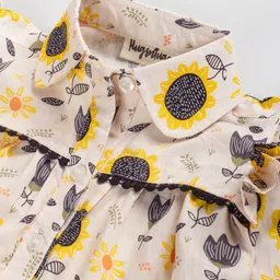 Hugsntugs Cotton Woven Full Sleeves Sunflower Printed Top - Yellow & Black image 4
