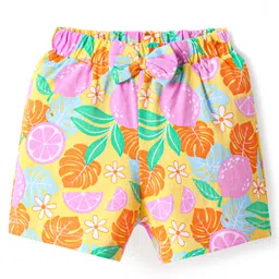 Babyhug Single Jersey Knit Shorts with Tropical Print & Bow Applique Pack of 2 - Pink image 4