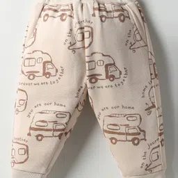 Zero Fleece Knit Full Sleeves Co-ords Winter Wear Sweatshirt & Lounge Pant Set with Vehicle Print - Beige image 4