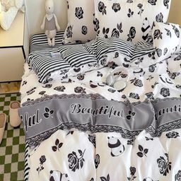 JC HOME White & Black Floral Polycotton 3 Piece Single Regular Bedding Set-picture-7
