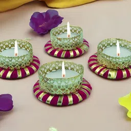 GADINFASHION Pink & Green Set of 4 Candle Holder-picture-38