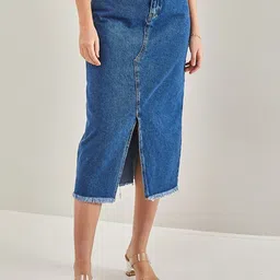 BIANCO LUCCI Pure Cotton Straight Midi Skirts-picture-55