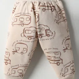 Zero Fleece Knit Full Sleeves Co-ords Winter Wear Sweatshirt & Lounge Pant Set with Vehicle Print - Beige image 5