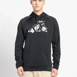 adidas Black Regular Fit Logo Print Training Hooded Sweatshirt-picture-19
