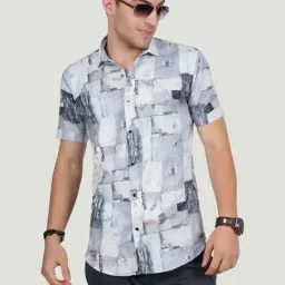 Almaty Blue Cotton Slim Fit Printed Shirt-picture-11