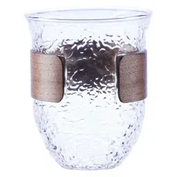 NATURALLYOURS Transparent Glass Round Mug With Wooden Grip (280ml) - Set of 2 image 3