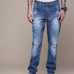 WROGN Men Straight Fit Heavy Fade Stretchable Jeans image 4