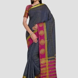 Mimosa Navy Woven Kanchipuram Saree With Unstitched Blouse-image-3