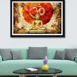 999store Gold & Orange Buddha And Om Printed Canvas Painting-image-3