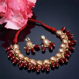 Dugran By Dugristyle Meenakari Red & Golden Necklace Set with Kundan and Coloured Stones-image-42