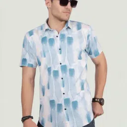 Almaty Sky Blue Cotton Slim Fit Printed Shirt-picture-44