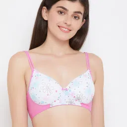 Clovia White & Pink Non Wired Padded T Shirt Bra image 1