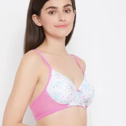 Clovia White & Pink Non Wired Padded T Shirt Bra image 3