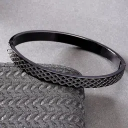 Roadster Men Black Rhodium-Plated Stainless Steel Kada Bracelet-picture-12