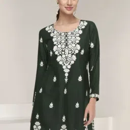 Autumnlane Green Chetna Fern Embroidery Kurta-image-19