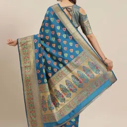 Blissta Blue Woven Saree With Unstitched Blouse image 2