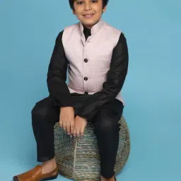 TAHVO Kids Pink & Black Cotton Printed Kurta Set image 5