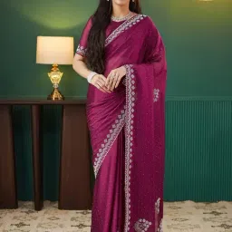 Satrani Purple Georgette Embellished Saree With Unstitched Blouse-image-94