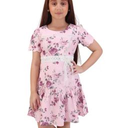 Cutecumber Girls Pink Regular Fit Floral Print Dress-picture-43