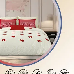 LIVING ROOTS Cream-Coloured & Red Floral 210 TC King Bedsheet with 2 Pillow Covers image 5
