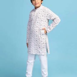 TAHVO Kids Pink & White Cotton Printed Full Sleeves Kurta Set-picture-32