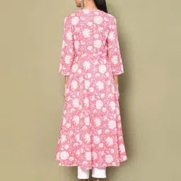 Miravan Pink Cotton Printed Angrakha Kurta image 2