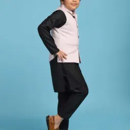 TAHVO Kids Pink & Black Cotton Printed Kurta Set image 3