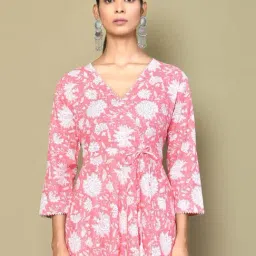 Miravan Pink Cotton Printed Angrakha Kurta image 5