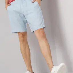 Celio Light Blue Linen Loose Fit Shorts-picture-31