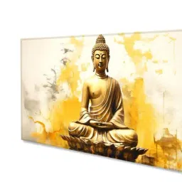 Nestroots Gold & Yellow Canvas Buddha On Vibrant Yellow Canvas Wall Painting - Single Frame image 4