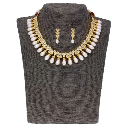 Sri Jagdamba Pearls White & Clear Alloy Necklace Set image 2