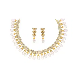 Sri Jagdamba Pearls White & Clear Alloy Necklace Set image 1