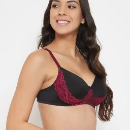 Clovia Black & Maroon Non Wired Padded Full Coverage Bra image 3