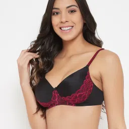 Clovia Black & Maroon Non Wired Padded Full Coverage Bra image 4