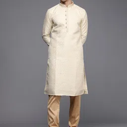 Manyavar Men Beige Ethnic Motifs Woven Design Kurta with Churidar image 2
