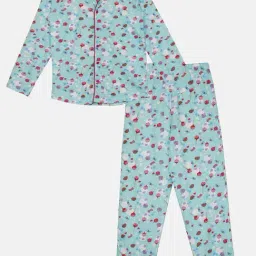 Kiddopanti Girls Aqua Blue Printed Full Sleeves Shirt with Pajamas-picture-23