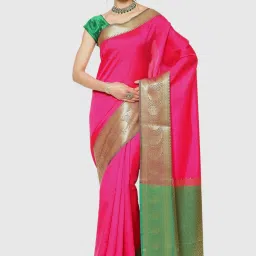 Banarasi Silk Works Pink Woven Saree With Unstitched Blouse image 1