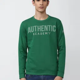 Academy By Van Heusen Green Cotton Slim Fit Printed SweatShirt image 1