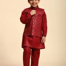 Pro-Ethic Style Developer Kids Maroon Embellished Full Sleeves Kurta with Pants-picture-7
