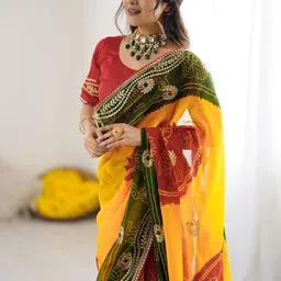 Mitera Bandhani Printed Pure Georgette Saree With Unstiched Blouse Piece image 5