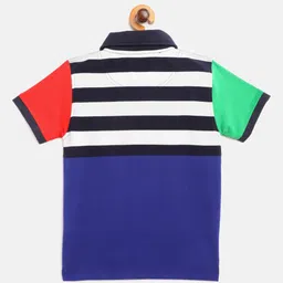 Cherry Crumble Boys Blue & White Striped Polo Collar T-shirt image 5