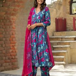 Anouk Rustic Women Floral Printed Tiered Kurta With Palazzos & Dupatta Kurta Sets-picture-18
