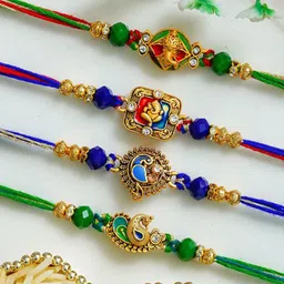 eCraftIndia Set Of 4 Ganesha & Peacock Thread Rakhi image 3