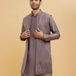 Twamev Embroidered Mandarin Collar Straight Kurta With Trousers & Jacket image 5