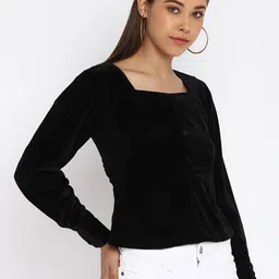 Mayra Long Sleeves Square Neck Velvet Crop Top image 4