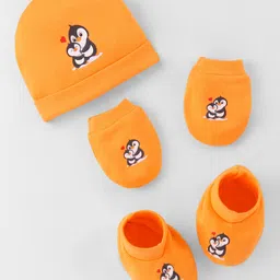 Doodle Poodle Interlock Knit  Cap Mittens & Booties Set with Penguin Print -Blazing Orange-picture-11