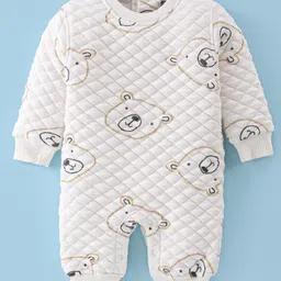Little Kangaroos Knitted Full Sleeves Romper With Bear Print- Off White-picture-12