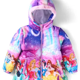 babyhug disney Babyhug DisneyFull Sleeve WinterHooded Jacket With Disney Princess Print & Fur Detailing - Pink & Blue-picture-34