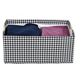 House of Quirk Store Wardrobe Organizer For Clothes With Bamboo Handle Foldable Storage Box Clothing Storage Boxes For Pants Shirt Socks 1pcs-Black Houndstooth-picture-44